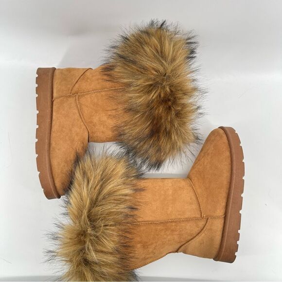 Bamboo Women’s Brown Round Toe Vegan Suede Faux Fur Tall Platform Boots Size 8 - Picture 10 of 17